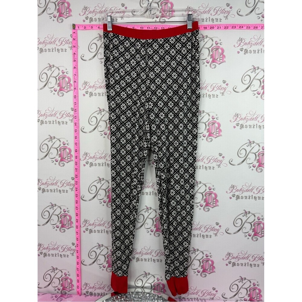 La Vie En Rose Black & White Patterned Pajama Pants with Red Waistband